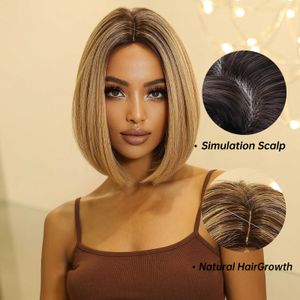 Nxy EASUHAIR Blonde Ombre Short Straight Synthetic Hair Wigs Natural Bob Middle Part for Women Heat Resistant Daily Cosplay Wig 230605