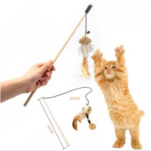 Pet Cat Interactive Toys Funny Cat Teaser с пером 40 см. Деревянная палка мышей рыба цыпленок Katten Speelgoed чаты для домашних животных аксессуаров