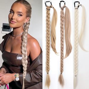 Hair Bulks tail s Synthetic Boxing Braids Wrap Around Chignon Tail With Rubber Band Ring 34 "DIY Brown Ombre Braid 230621