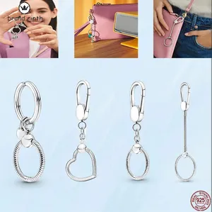 pingentes de prata 925 para pandora contas de joias Moment Key Ring titular de bolsa pequena conjunto de charms pingente