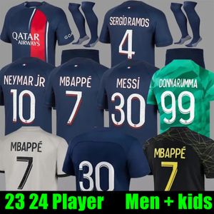 2023 Mbappe Soccer Jerseys Sergio Ramos 2024 Maillots Hakimi France PSGS Football Shirt 22/23/24 Ny parisisk fansspelare #30 Marquinhos Verratti Men Kids Kits Top