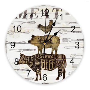 Orologi da parete Mucca Maiale Pollo Orologio 3D Design moderno Soggiorno Decorazione Cucina Arte Orologio Decorazioni per la casa