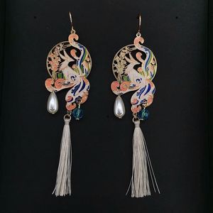 Dangle Chandelier Vintage Chinese Style Tassel Crystal Hollow Out Drop Pendant Earring for Women Ear Clip Antiquity Jewelry 230621