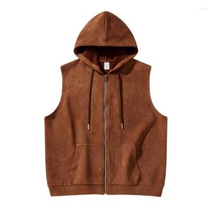 Men's Vests Spring Vintage Sleeveless Hoodie Men Zip Up Waistcoat Fashion Korean Casual Youth Vest Short Outerwear Tops Clothing Male Female