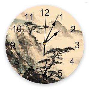 Wall Clocks Landscape Chinese Style Ink 3D Clock Modern Design Living Room Decoration Kitchen Art Watch Home Decor