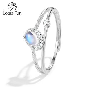 Lotus Fun Zirconia Natural Blue Moonstone Oval Halo Anelli regolabili per le donne 925 Sterling Silver Wedding Eternity Fine Jewelry