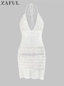 Costumi da bagno da donna Costumi da bagno da donna Halter Deep V Neck Cover Up Crochet Bathing Nappa Bikini Knit Beach Dress Backless Beachwear 230620