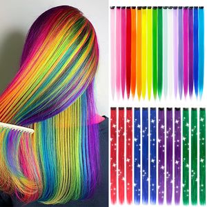 Pezzi di capelli 18 Ombre sintetiche colorate Clip in lungo rettilineo Arcobaleno 22 pollici Parti in evidenza s Per donne Bambini Ragazze 230621