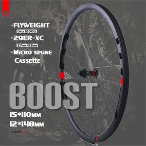 Rodas de bicicleta FIM Flyweight MTB Rodas 29er 15 110 12 148 Mountain 27 30mm Tubeless Ready XC Width Carbon Hookless Boost 230621