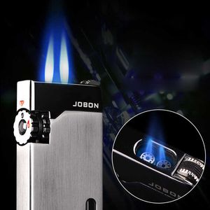 Wheel Flint Ignition Blue Double Fire Windproof Gas Creative Personality Lighter Visible Box Adjustable Flame Men Gift 4TVX
