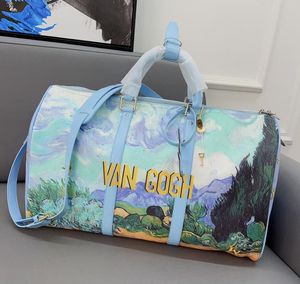 Borse di lusso Borsa da viaggio unisex Campo di grano Pittura a olio Lettera Borsa da viaggio da uomo Borsa da viaggio lager Borsoni in vera pelle Borsa da yoga fitness da donna Borse a mano