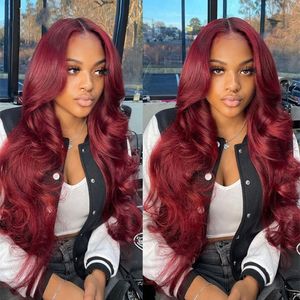 Red Lace Front Human Hair Wigs Colored Lace Front Transparent Lace Frontal Wigs For Women