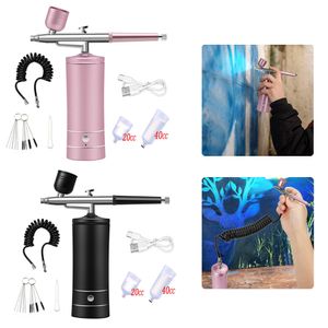 Mini Air Compressor Kit Air-Brush Paint Spray Gun Airbrush For Nail Art Tattoo Craft Cake Paint with Cleaning Brush Needle Extension Tube and Cup