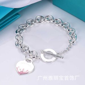 Originalmarke Seiko Version TFF Emaille Love Peach Heart ot Schnalle Paar Armband CNC Stahldichtung Hanging Tag Ei Ring Dicke Kette mit Logo