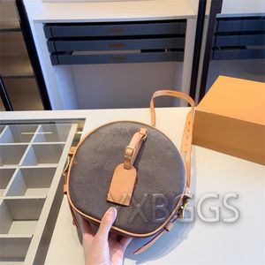 2023 Luxury Fashion Round Bag Mönster Flowers CrossBodys äkta läder Pajform Fashion Purse Lady Shoulder Bag Original Box