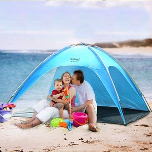 Tents and Shelters Kaima 23Persons Portable Ultralight Summer Beach Tent Foldable Outdoor Camping Pergola with 3open Doors Silver Coated Sunscreen 230621