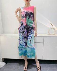 2023 neue Luxus ISSEY Mode Plissee Kleid frauen Stil Plissee Kleid Digital Print Tank Top Rock