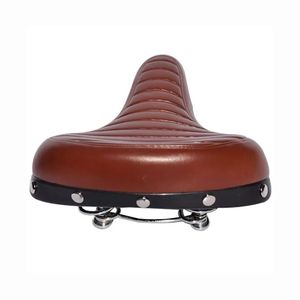 Bike Saddles Comfortable Road Seat Soft Wide Thicken Bicycle Saddle Vintage White Black Leather Pad With Spring Cycling Parts 230621