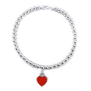 Designer TFF enamel heart-shaped Bracelet 925 pure silver plated 18K gold-plated two heart bracelet with small red powder Heart Beads