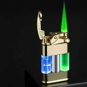 Rocker Switch Ignition Butane Gas Lighter Outdoor Windproof Turbo Torch Straight Green Flame Jet Cigar Men's Tools ZPUG