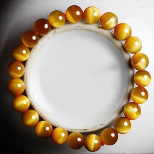 Strand Beaded Strands Natural Golden Tiger Eye Stone Gold Gemstone Beads Stretch Bracelet Raym22