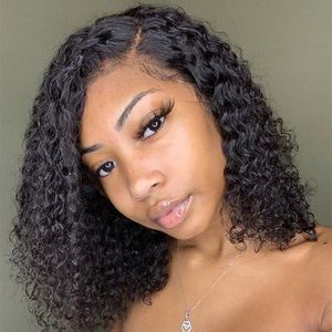 Natural Hair Wigs T-part Middle Part Pre-plucked Short Bob Lace Women Wigs Curly Brazilian Human Hair Wigs 12 Inches