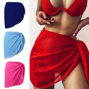 Strandbikini wrap se-through cover up women chiffon badkläder täckning kort klänning wrap halsduk kaftan sarong för