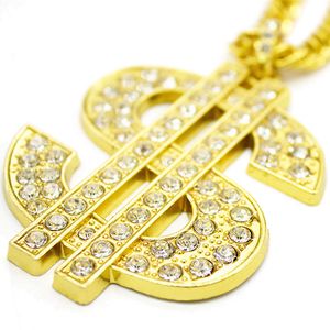 Hip Hop Rapper Shiny Diamond Pendant Necklace Shiny Dollar Big Pendant Personlighet Creative Micro-Inset Full Zircon Jewelry 76cm Halsband 1363