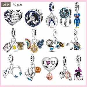 För Pandora Charms smycken 925 charmpärlor tillbehör mamma hjärtpärla kram handhänge charm set