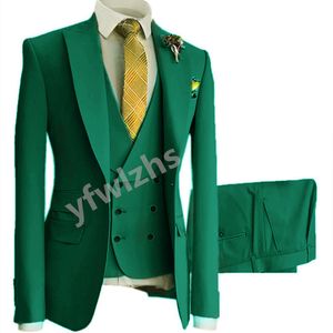 Customize tuxedo One Button Handsome Peak Lapel Groom Tuxedos Men Suits Wedding/Prom/Dinner Man Blazer Jacket PTwo Buttonsants Tie Vest W12610