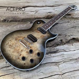 Acepro Black Burst Electric Electric Guitar Stal Frety Stal nierdzewna MAHOGANY Body Burl Maple Top Chrome Hardware Wysoka jakość Bezpłatna wysyłka