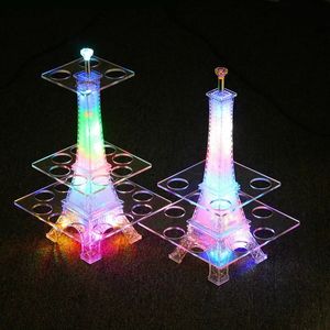 Kolorowe świetliste LED Crystal Eiffel Tower Cocktail kubek Stojak Stojak VIP Usługa Szklana Glorifier Display Party Decor