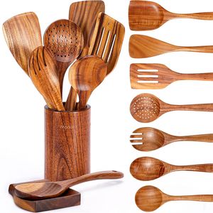 Utensílios de cozinha Utensílios de cozinha de madeira Pás Colher Escorredor Jogo de cozinha Prateleira para talheres domésticos Teca Madeira natural Panelas 230621