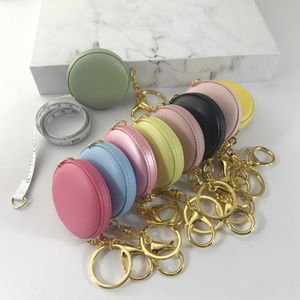 Multi Color KeyChain Tape Mät Macaron Color Measuring Clothes Three Measuring Tape Portable Male Inch Leather Tape mått Partihandel