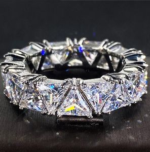 2023 Mais vendidos anéis de casamento joias de luxo prata esterlina 925 corte triângulo 5a zircônia cúbica cz diamante pedras preciosas festa feito à mão mulheres noivado anel presente