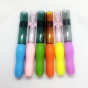 Removable Colorful Silicone Smoking Glass Filter Mouthpiece Tips Herb Tobacco Digger Catcher Taster Bat One Hitter Dugout Hand Pipes Cigarette Holder DHL