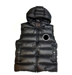 メンズベストモンクレアメンズベストモンコンのベストジャケットフード付き冬のふわふわベストジャケット刺繍バッジフルラベルジャケット9E