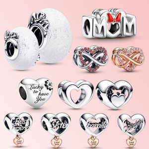 925 sterline d'argento nuova moda fascino originale perline rotonde, amore mamma padre sorelle famiglia, braccialetto Pandora compatibile, perline