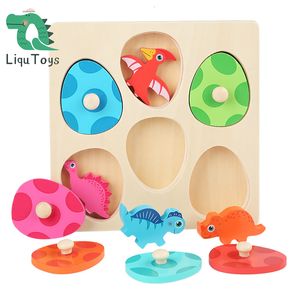 Wall chart Cognition card LIQU Dinosaur Blocks Sorting Toy 6 Figures Wooden Dinosaur Matching Board Animal Jigsaw Puzzle Toys for Kids 230621