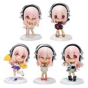 Decorative Objects Figurines 10CM Anime Figure Super Sonico Working Swimsuit Suit Chassis Q Version Model Dolls Toy Gift Collect Boxed Ornament PVC Material 230621