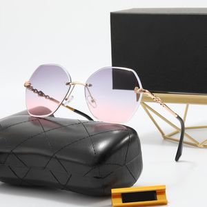 óculos de sol de luxo ch hexagonal óculos de sol femininos masculinos óculos de sol sem moldura escultura em metal design pernas espelho elegante moda UV400 óculos de sol da marca
