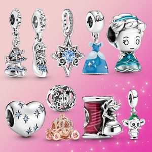 925 Pfund Silber New Fashion Charm Original runde Perlen, Cinderella Princess Charm Silber Traumherzperle, kompatibles Pandora-Armband, Perlen