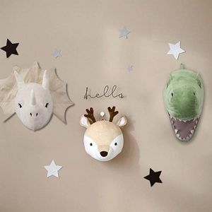 Plush Wall Stuff INS Style Animal Head Wall Decoration Head Lifelike Plush Animal Dinosaur Stuffed Head for Baby Kids Girl Bedroom 230621