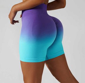 Yoga Outfit New Gradient Summer High Waist Shorts Seamless Butt Lift Cycling Gym Women Pants Breathable Outdoor Sports leggings