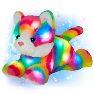 Plush Light - Up Toys 33cm Rainbow Cat Luminous Söta plyscha leksaker med LED -ljus Musikalisk födelsedag Cotton Kawaii gåvor till flickor fyllda leksaksdjur barn 230621