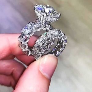 Fedi nuziali Arrivo I più venduti Gioielli di lusso Argento sterling 925 Grande taglio rotondo Topazio bianco Diamante CZ Coppia Donna Design flusso di marea 65ess