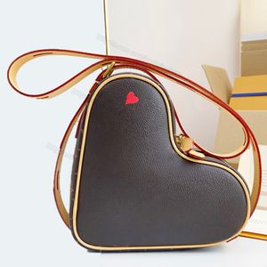 Ayna Kaliteli Omuz Çantası Çanta Kırmızı Kalp Şekli Oyunu Coeur Kadınlar Deri Tuval Tasarımcı Crossbody Caman Cange, Kutu 22cm L086