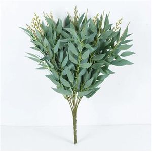 Seide Künstlicher Weidenstrauß Gefälschte Grüne Blätter für Hochzeit Hausgarten Vase Dekoration Dschungel Party DIY Pflanzen Kranz GC2187