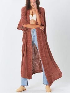 2021 NOWOŚĆ OWAŻNIKA PLEATY PRZYPADKOWA KIMONO DRINTATE DIDNIK Kwiatowy Bikini Bikini Boho Loose Long Cardigan Solid Color Cover