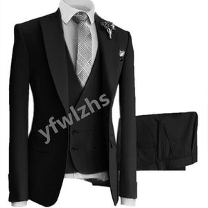 Customize tuxedo One Button Handsome Peak Lapel Groom Tuxedos Men Suits Wedding/Prom/Dinner Man Blazer Jacket PTwo Buttonsants Tie Vest W12615